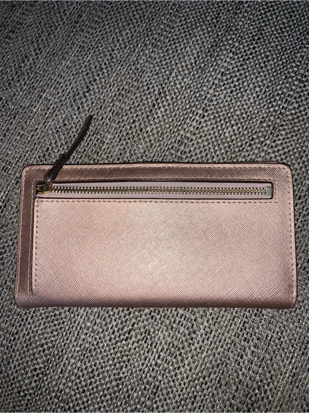Kate Spade rose gold wallet with callouts